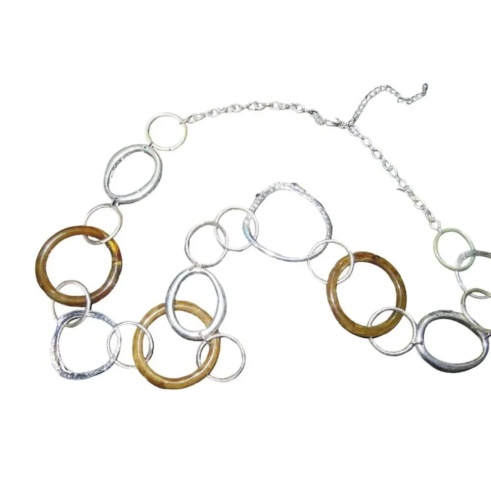 Chicos Leopard Print & Silver Tone Chain Belt 40 inches